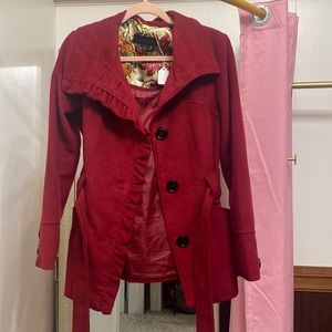 Steve madden red burgundy ruffle coat size small